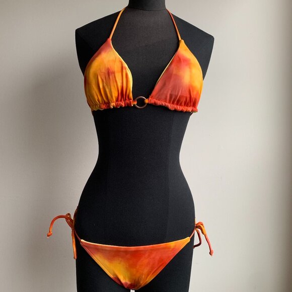 Billabong surf BLUE CRUSH Vintage bikini tie dye reversible orange solid yellow - Picture 2 of 10